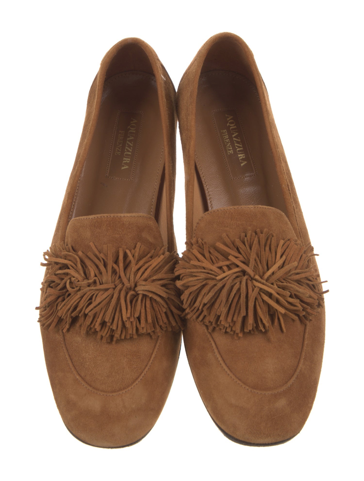 Aquazzura Suede Fringe Trim Accent Loafers